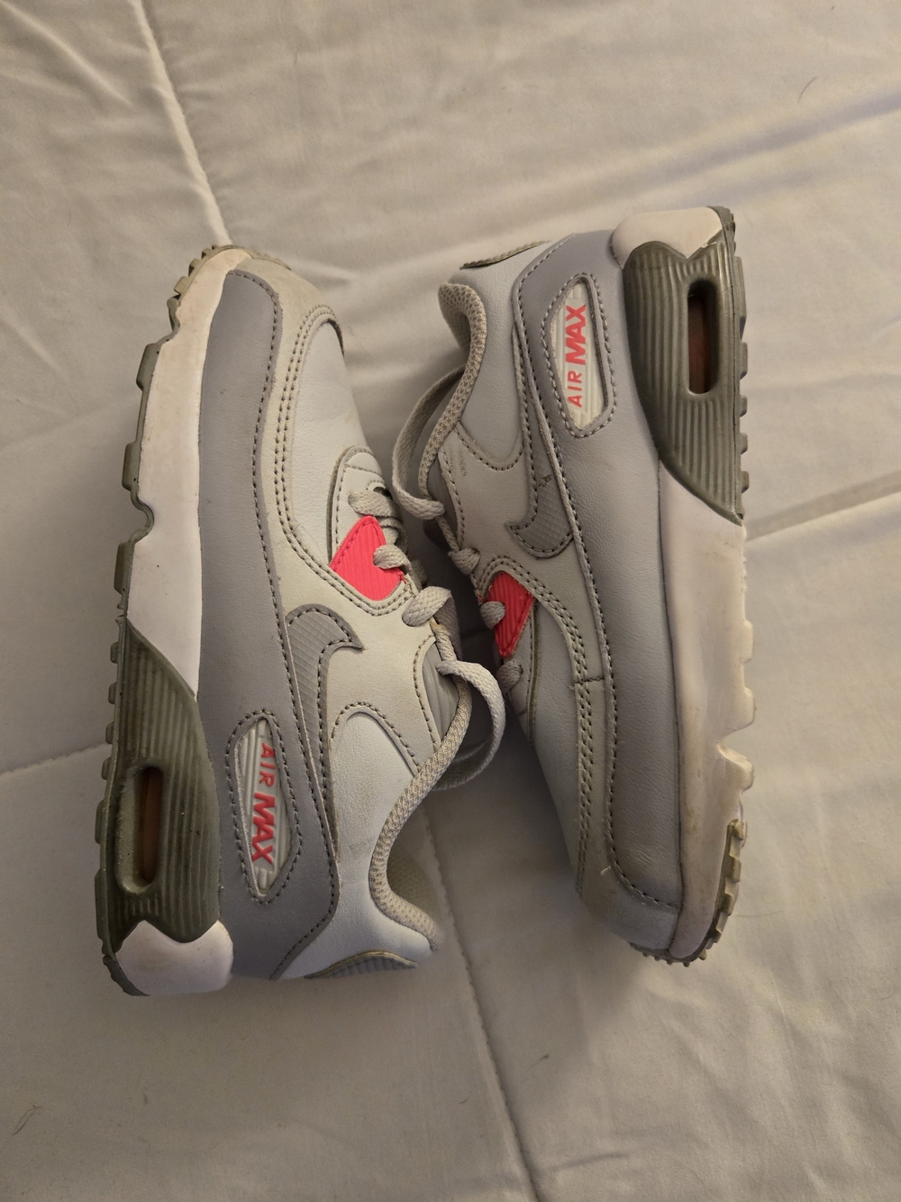 (Used) Nike Kids' Air Max Sneakers in Light Gray with Pink Accent Size 10c